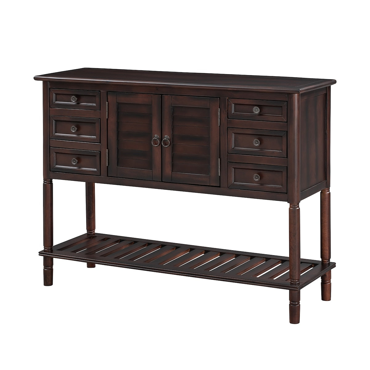 45.2"W Solid Wood Console Table with 6 Drawers, Storage Cabinet and Bottom Open Shelf