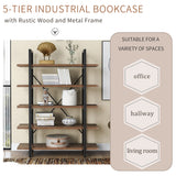 5 tier Industrial Bookcase with Rustic Wood and Metal Frame