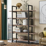 5 tier Industrial Bookcase with Rustic Wood and Metal Frame