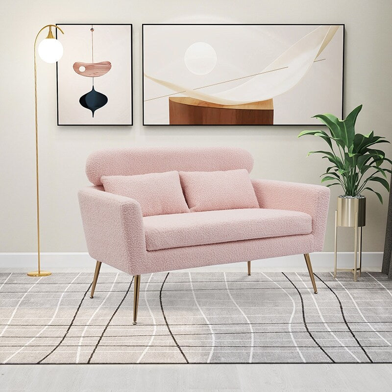 51"W Boucle Upholstered Loveseat with 2 Throw Pillows and Thick Padded for Bedroom and Small Space