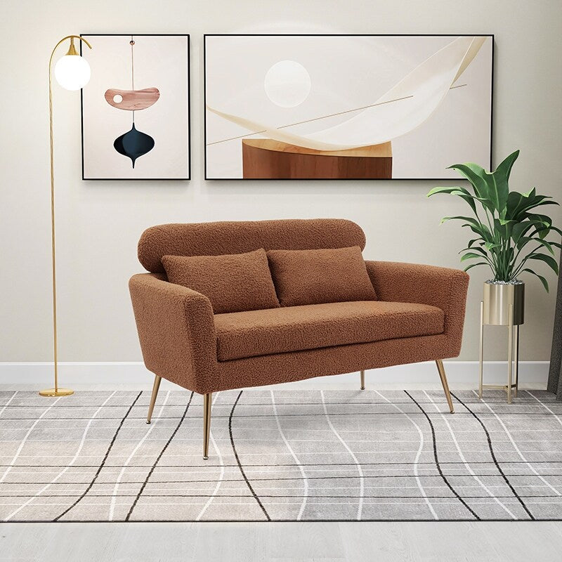 51"W Boucle Upholstered Loveseat with 2 Throw Pillows and Thick Padded for Bedroom and Small Space