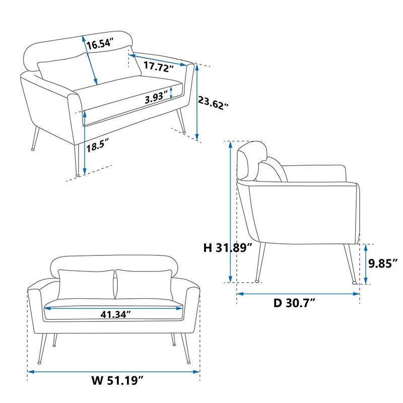 51"W Boucle Upholstered Loveseat with 2 Throw Pillows and Thick Padded for Bedroom and Small Space
