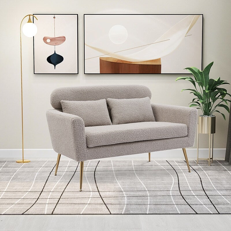 51"W Boucle Upholstered Loveseat with 2 Throw Pillows and Thick Padded for Bedroom and Small Space