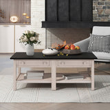 Classical Wooden Espresso & White Coffee Table for Living Room, Bedroom