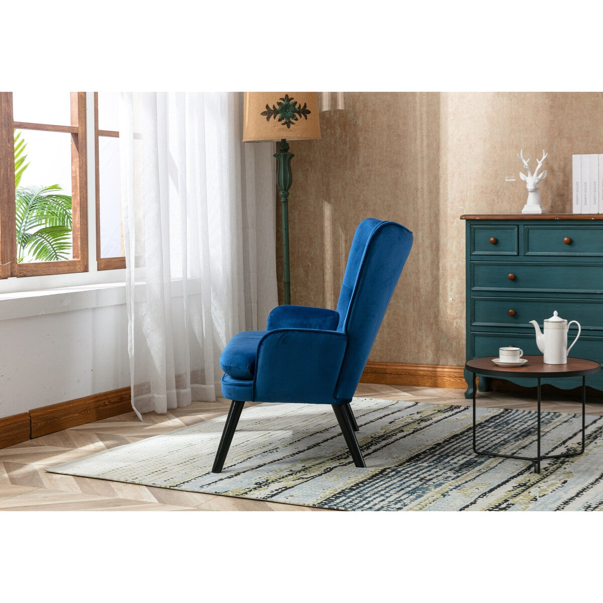 Fabric High Back Accent Chair with Padded Seat and Solid Wood Frame