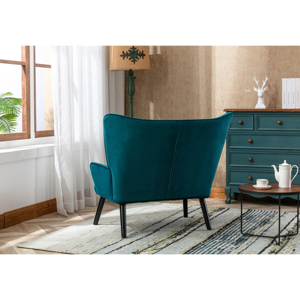 Fabric High Back Accent Chair with Padded Seat and Solid Wood Frame