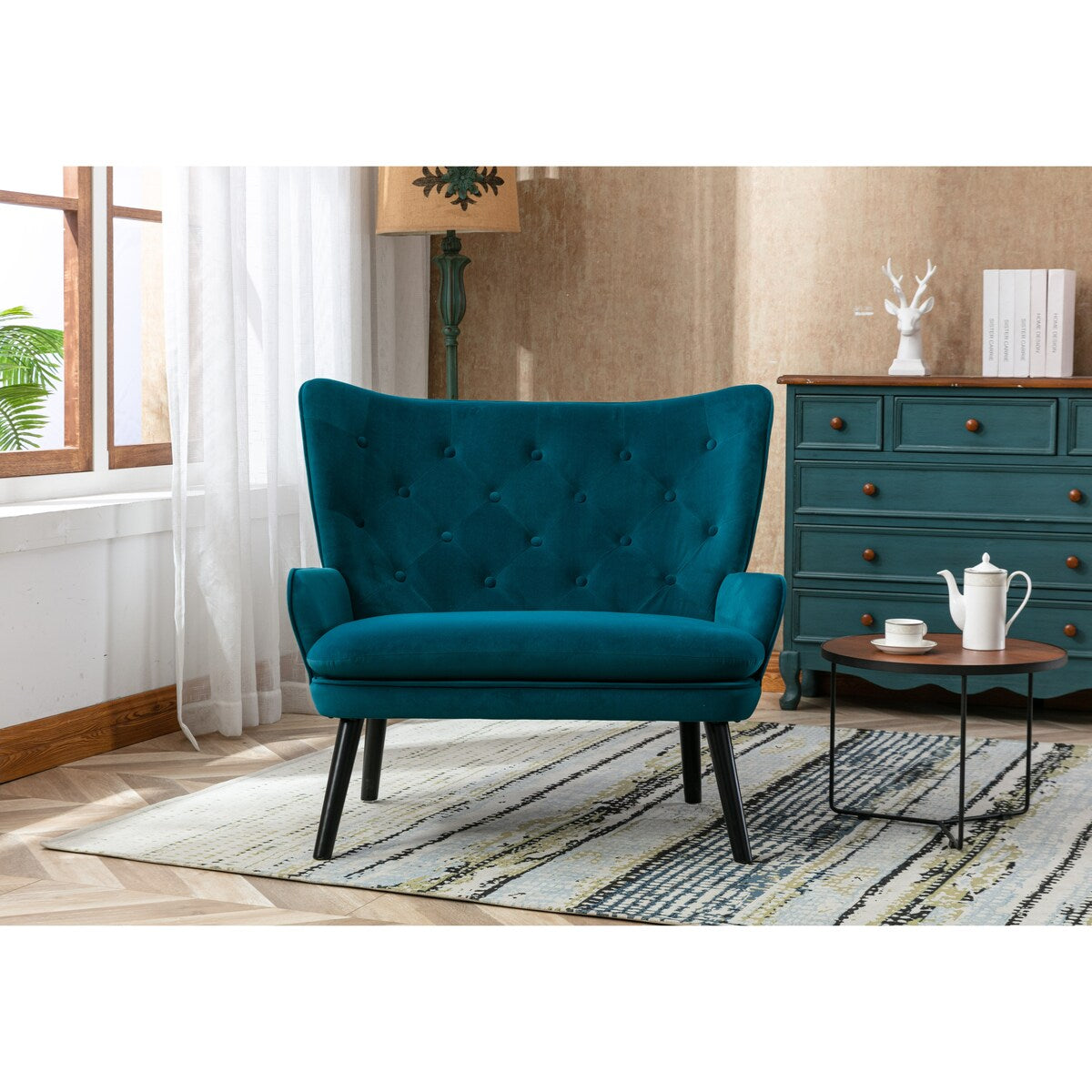 Fabric High Back Accent Chair with Padded Seat and Solid Wood Frame