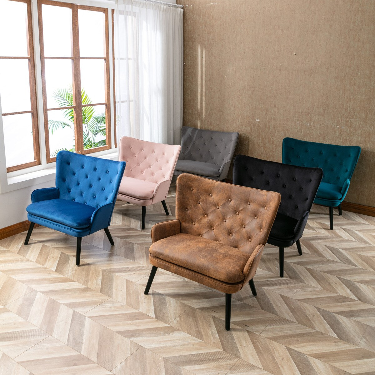 Fabric High Back Accent Chair with Padded Seat and Solid Wood Frame