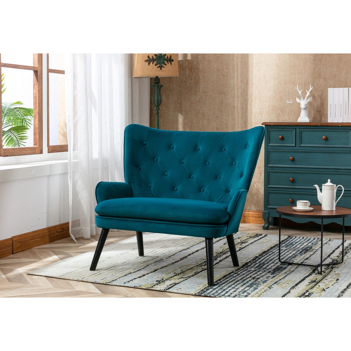 Fabric High Back Accent Chair with Padded Seat and Solid Wood Frame