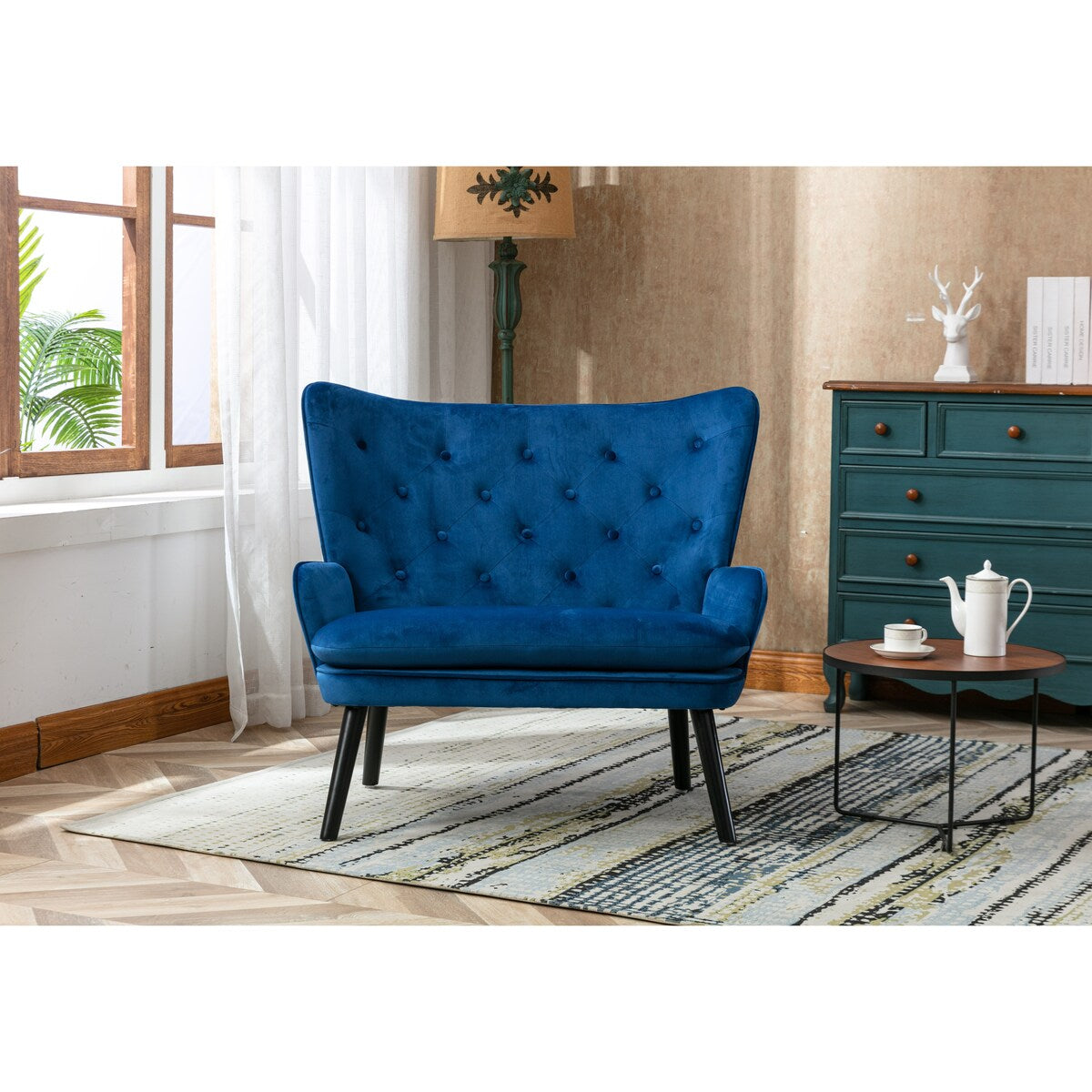 Fabric High Back Accent Chair with Padded Seat and Solid Wood Frame
