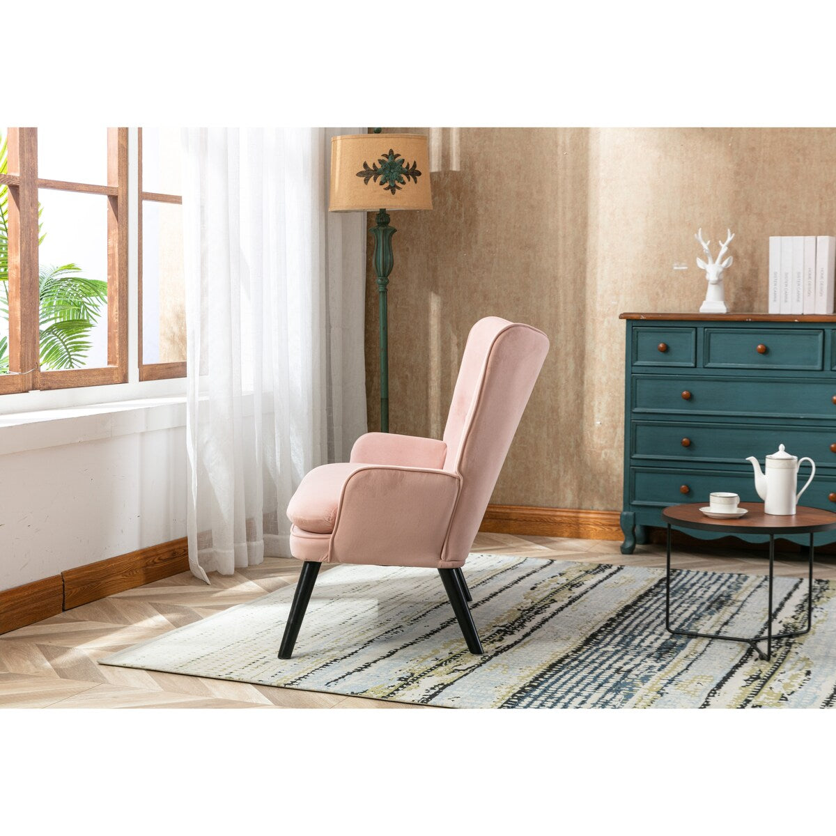 Fabric High Back Accent Chair with Padded Seat and Solid Wood Frame
