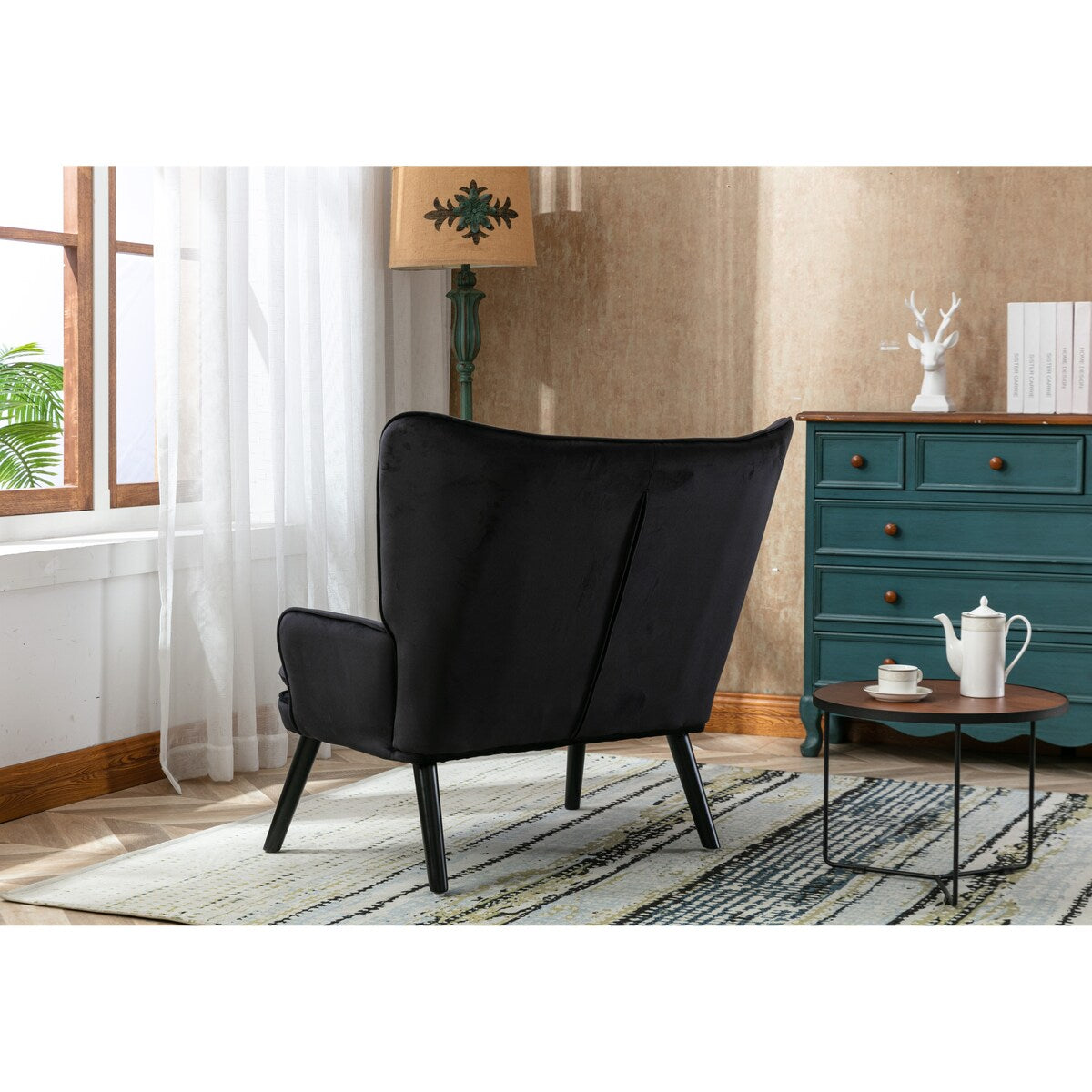 Fabric High Back Accent Chair with Padded Seat and Solid Wood Frame