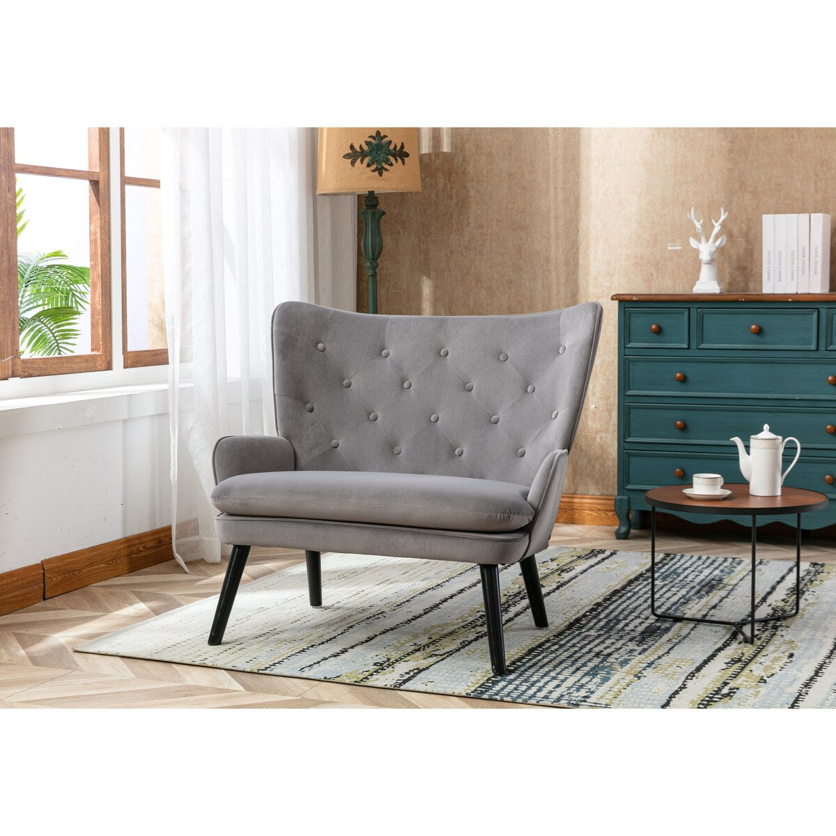 Fabric High Back Accent Chair with Padded Seat and Solid Wood Frame