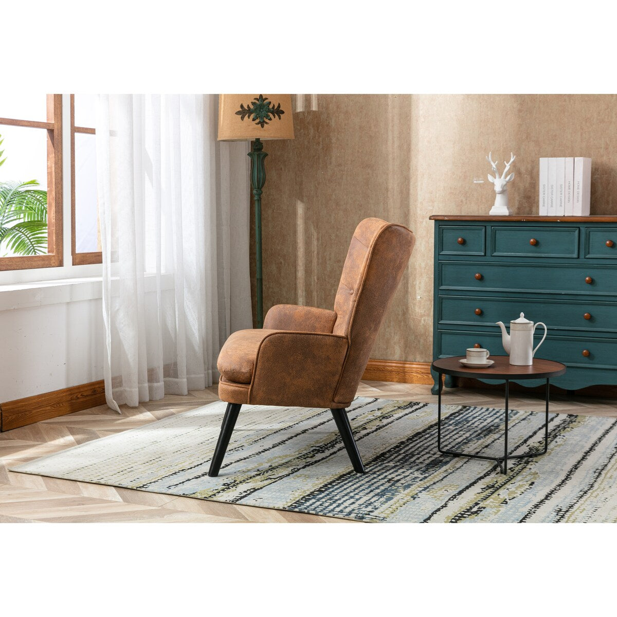 Fabric High Back Accent Chair with Padded Seat and Solid Wood Frame