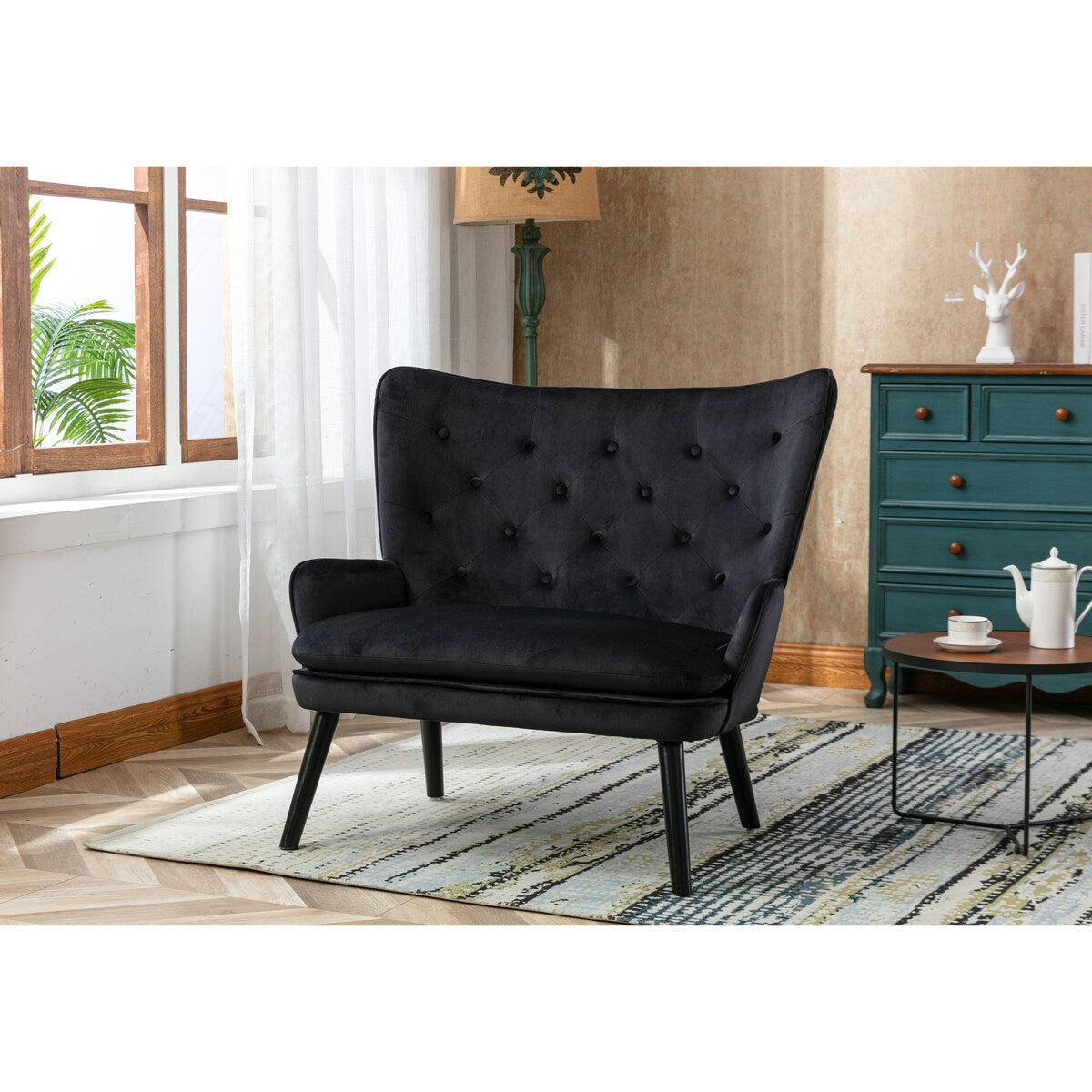 Fabric High Back Accent Chair with Padded Seat and Solid Wood Frame