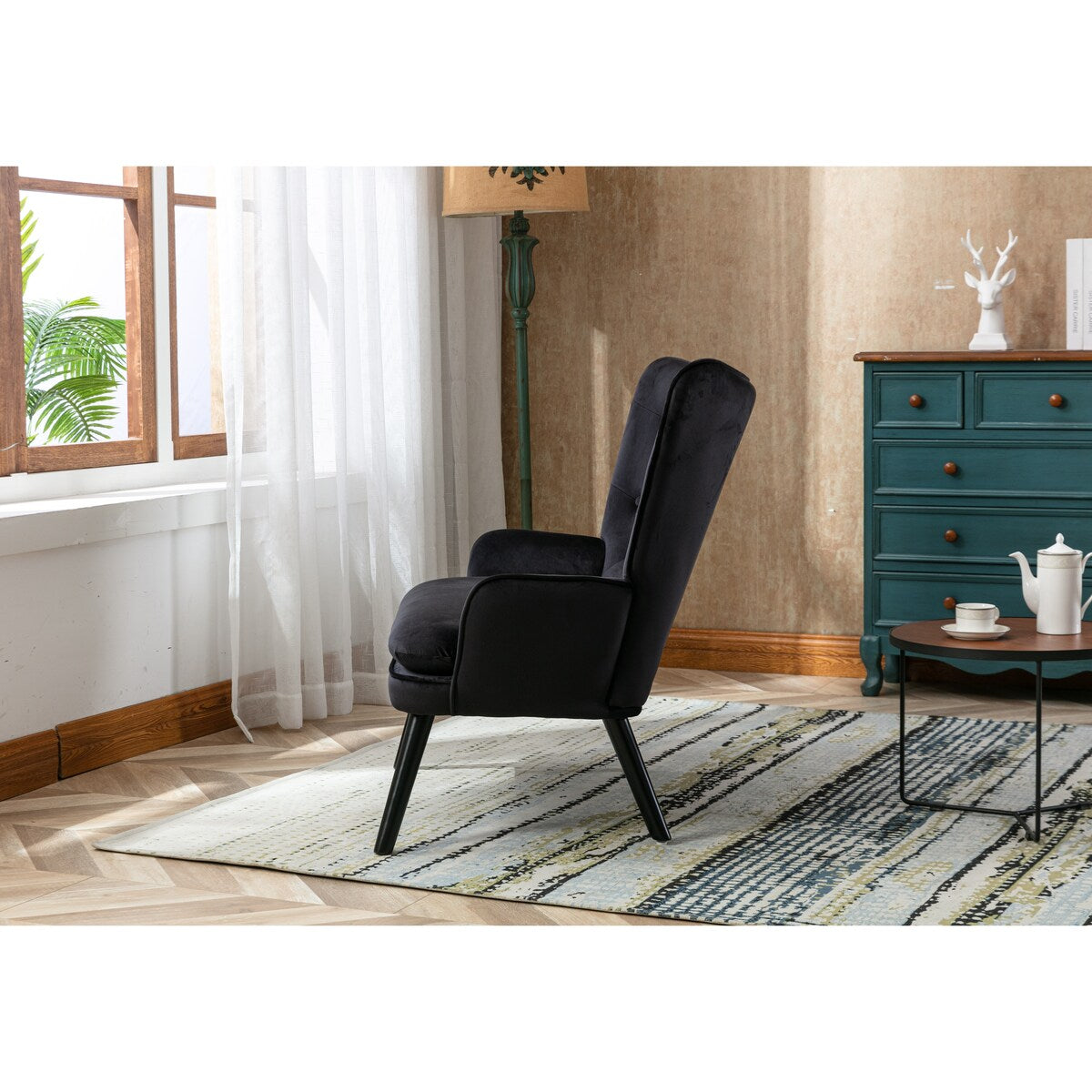 Fabric High Back Accent Chair with Padded Seat and Solid Wood Frame