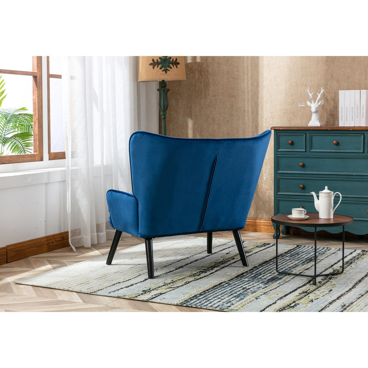 Fabric High Back Accent Chair with Padded Seat and Solid Wood Frame