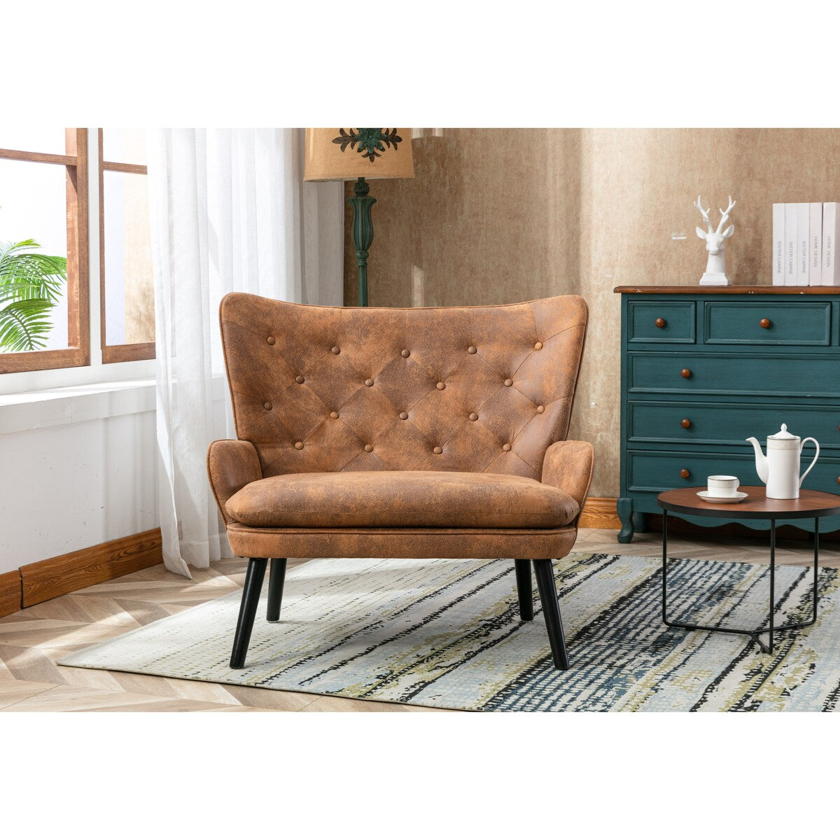 Fabric High Back Accent Chair with Padded Seat and Solid Wood Frame