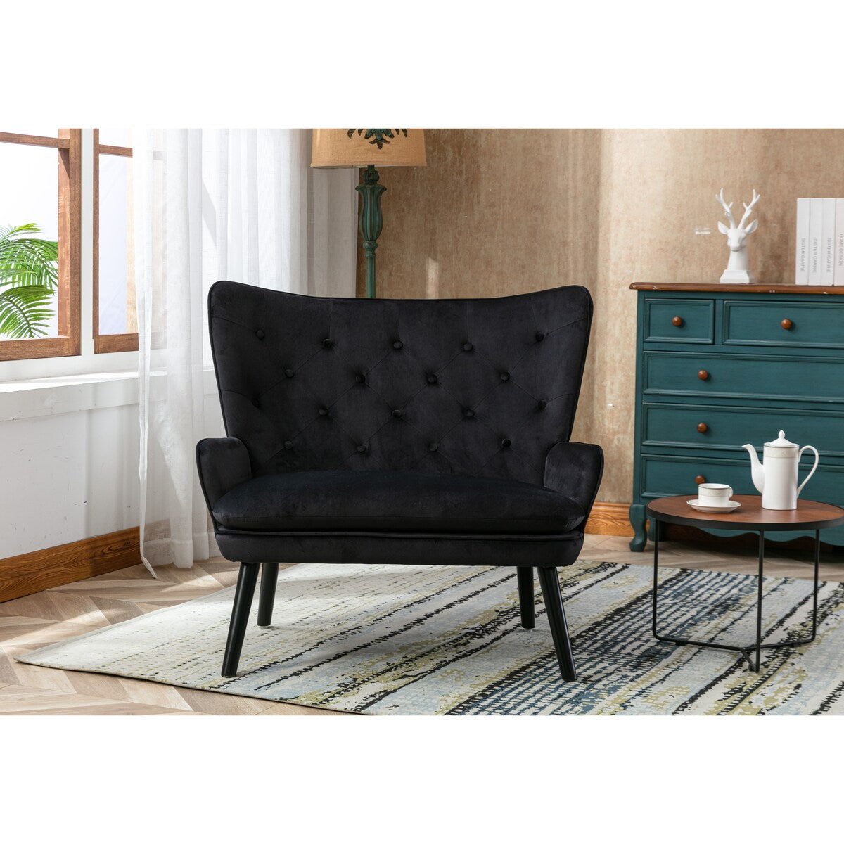 Fabric High Back Accent Chair with Padded Seat and Solid Wood Frame