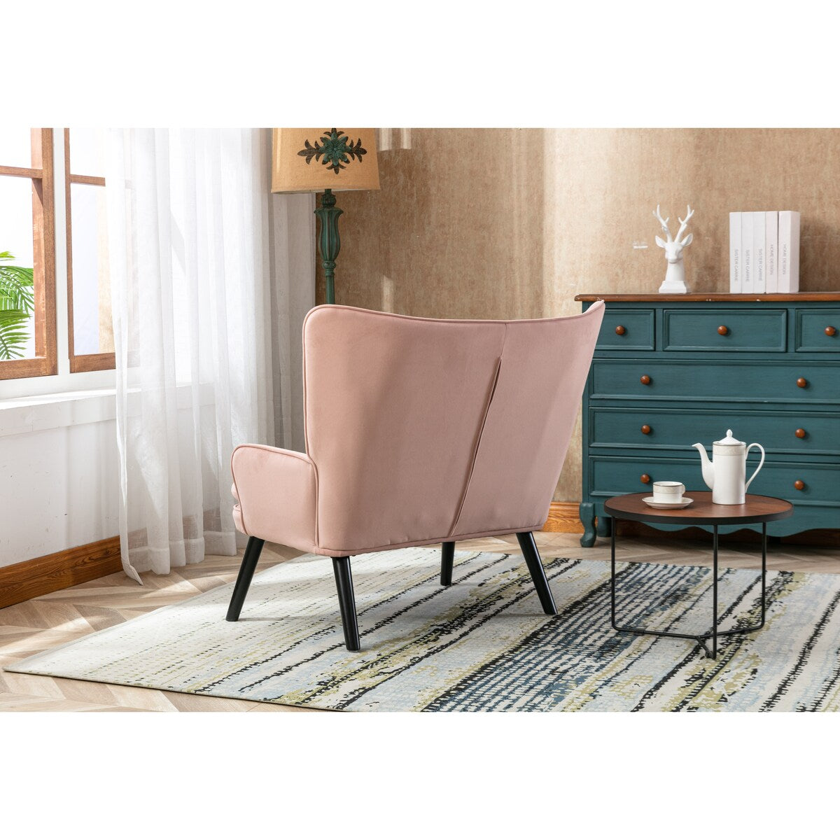 Fabric High Back Accent Chair with Padded Seat and Solid Wood Frame