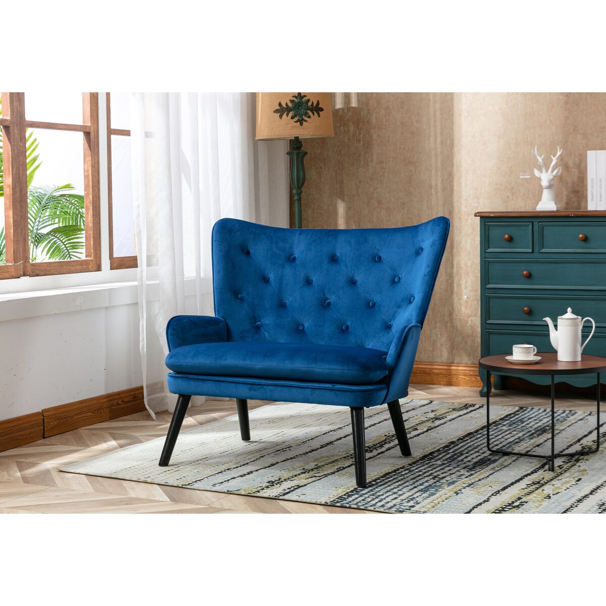 Fabric High Back Accent Chair with Padded Seat and Solid Wood Frame