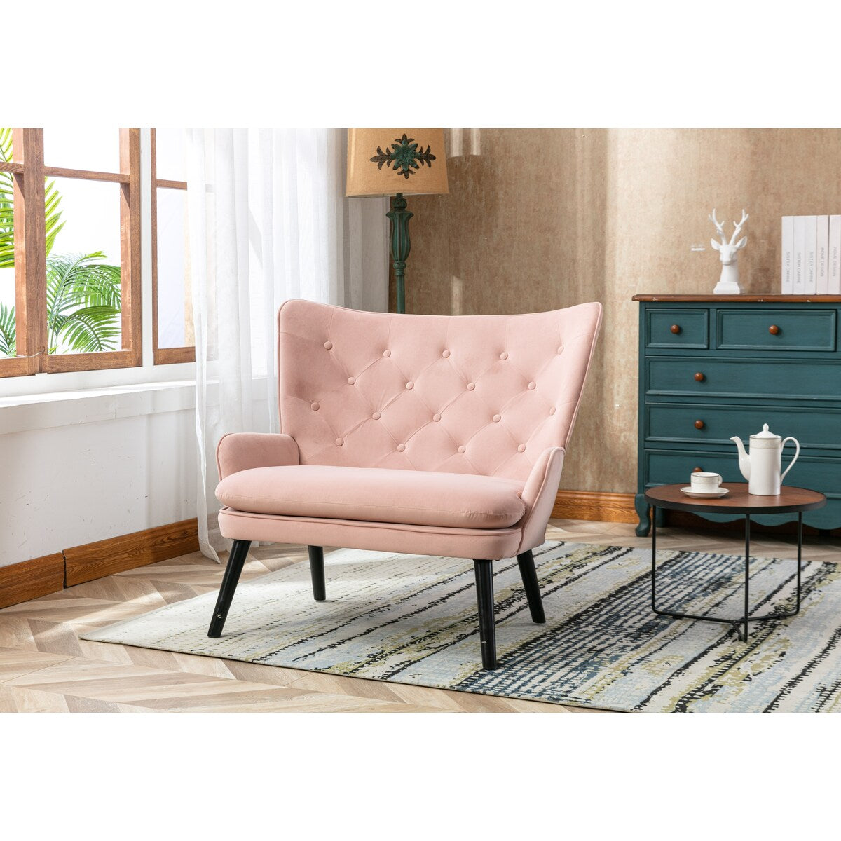 Fabric High Back Accent Chair with Padded Seat and Solid Wood Frame
