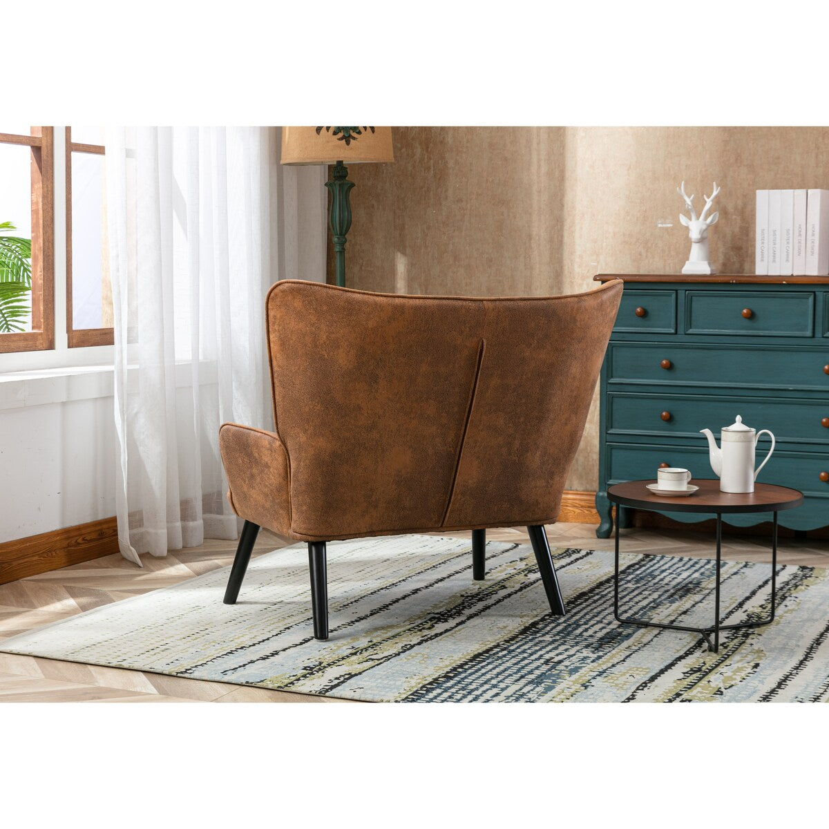 Fabric High Back Accent Chair with Padded Seat and Solid Wood Frame