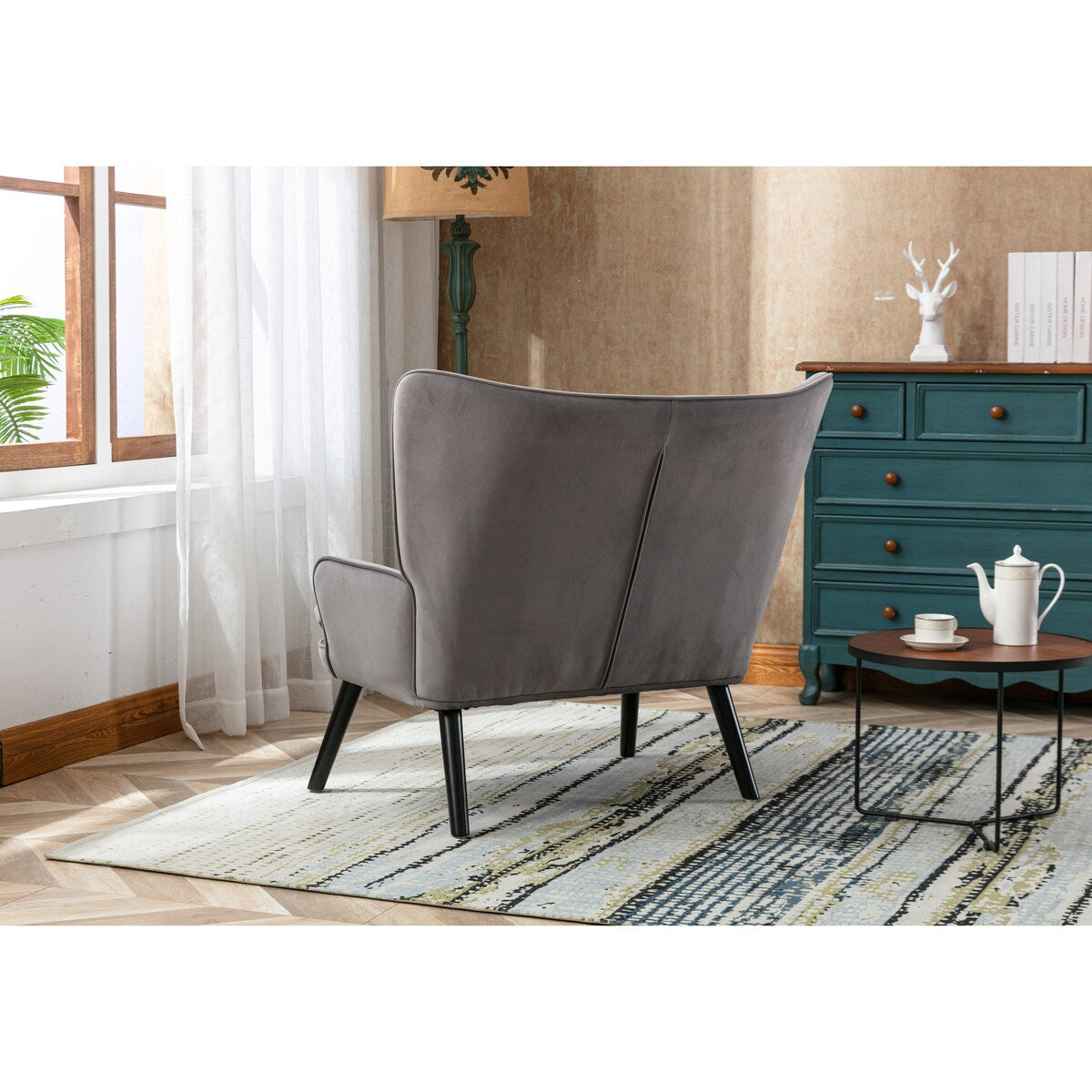 Fabric High Back Accent Chair with Padded Seat and Solid Wood Frame