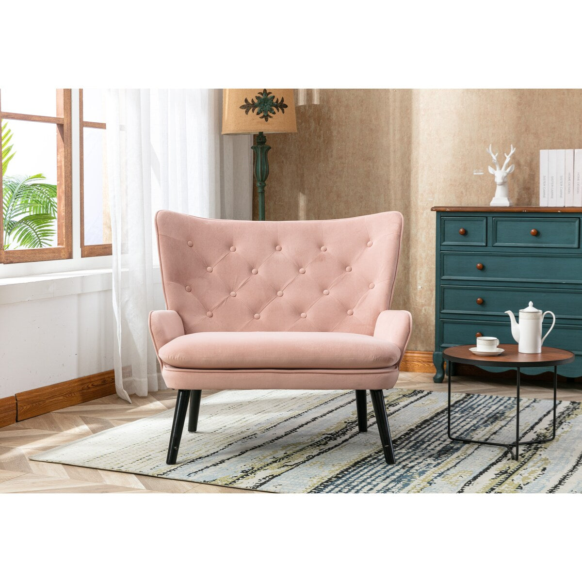 Fabric High Back Accent Chair with Padded Seat and Solid Wood Frame