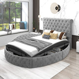 Full Size Round Shape Upholstered Storage Platform Bed with Storage Space and Headboard