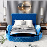Full Size Round Shape Upholstered Storage Platform Bed with Storage Space and Headboard