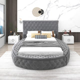 Full Size Round Shape Upholstered Storage Platform Bed with Storage Space and Headboard