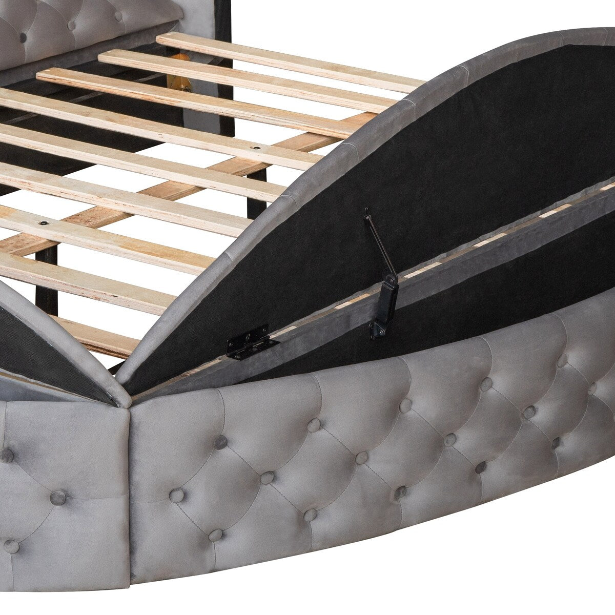 Full Size Round Shape Upholstered Storage Platform Bed with Storage Space and Headboard
