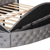 Full Size Round Shape Upholstered Storage Platform Bed with Storage Space and Headboard