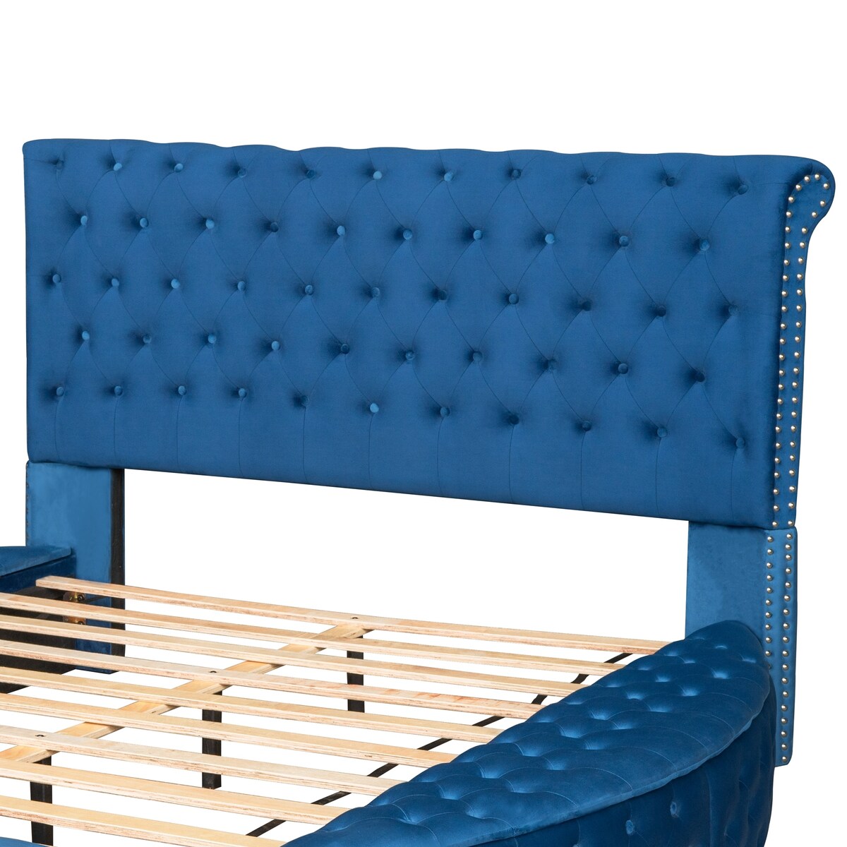 Full Size Round Shape Upholstered Storage Platform Bed with Storage Space and Headboard