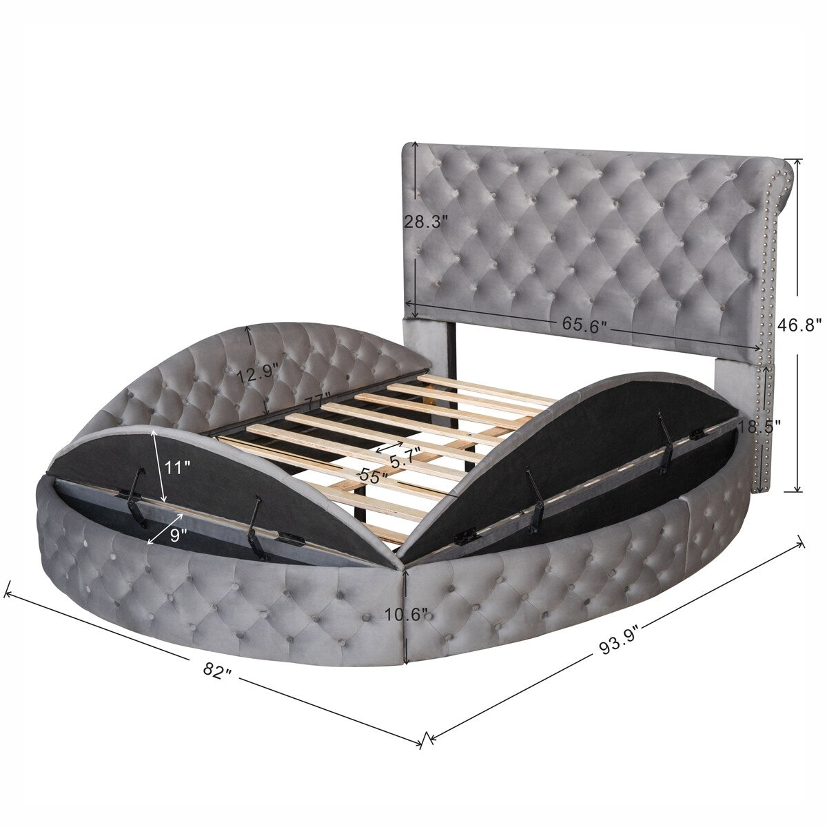 Full Size Round Shape Upholstered Storage Platform Bed with Storage Space and Headboard