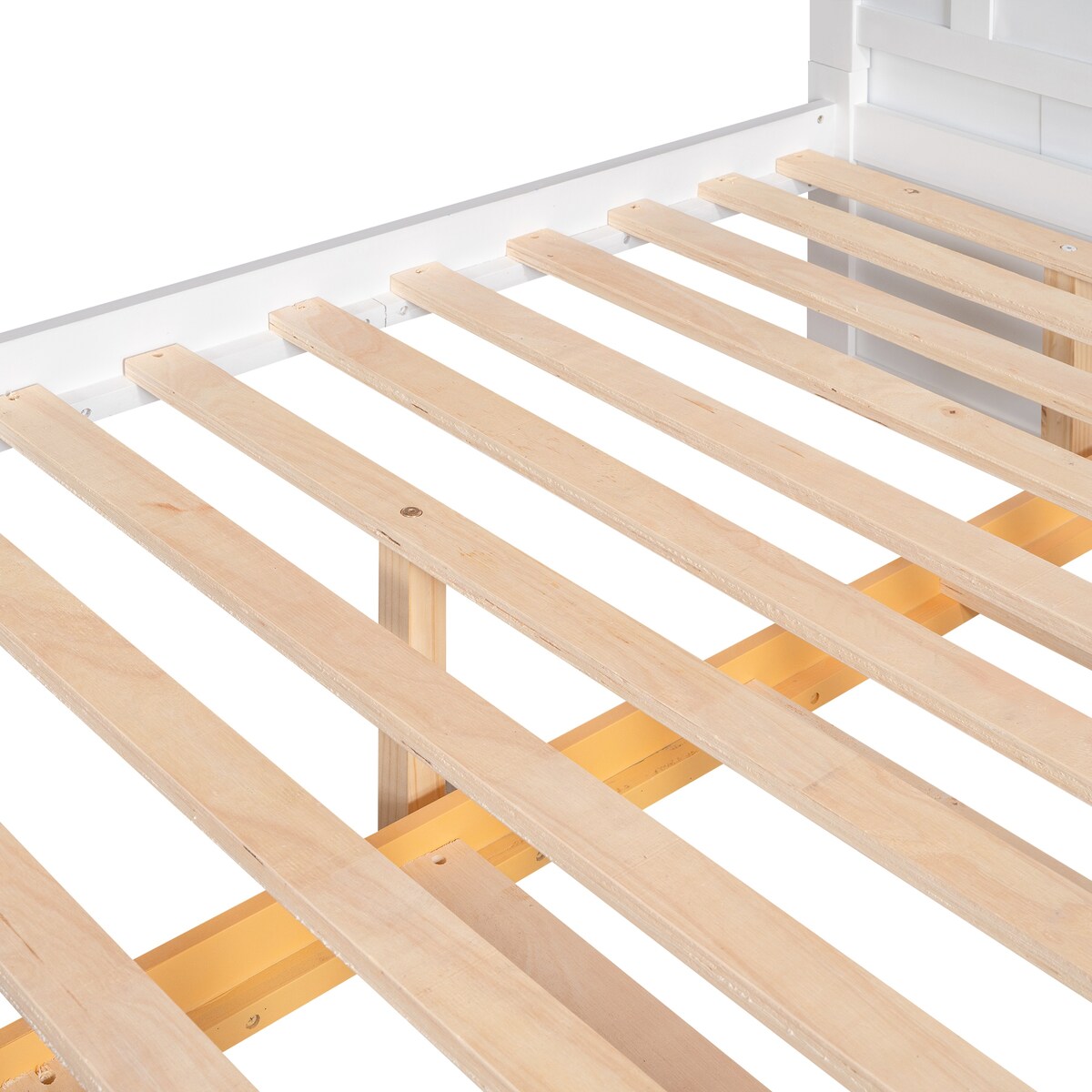 Full over Full Size Solid Wood Bunk Bed with Twin Size Trundle Bed, Storage Stairs and Built-in Ladder