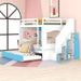 Full over Full Size Solid Wood Bunk Bed with Twin Size Trundle Bed, Storage Stairs and Built-in Ladder