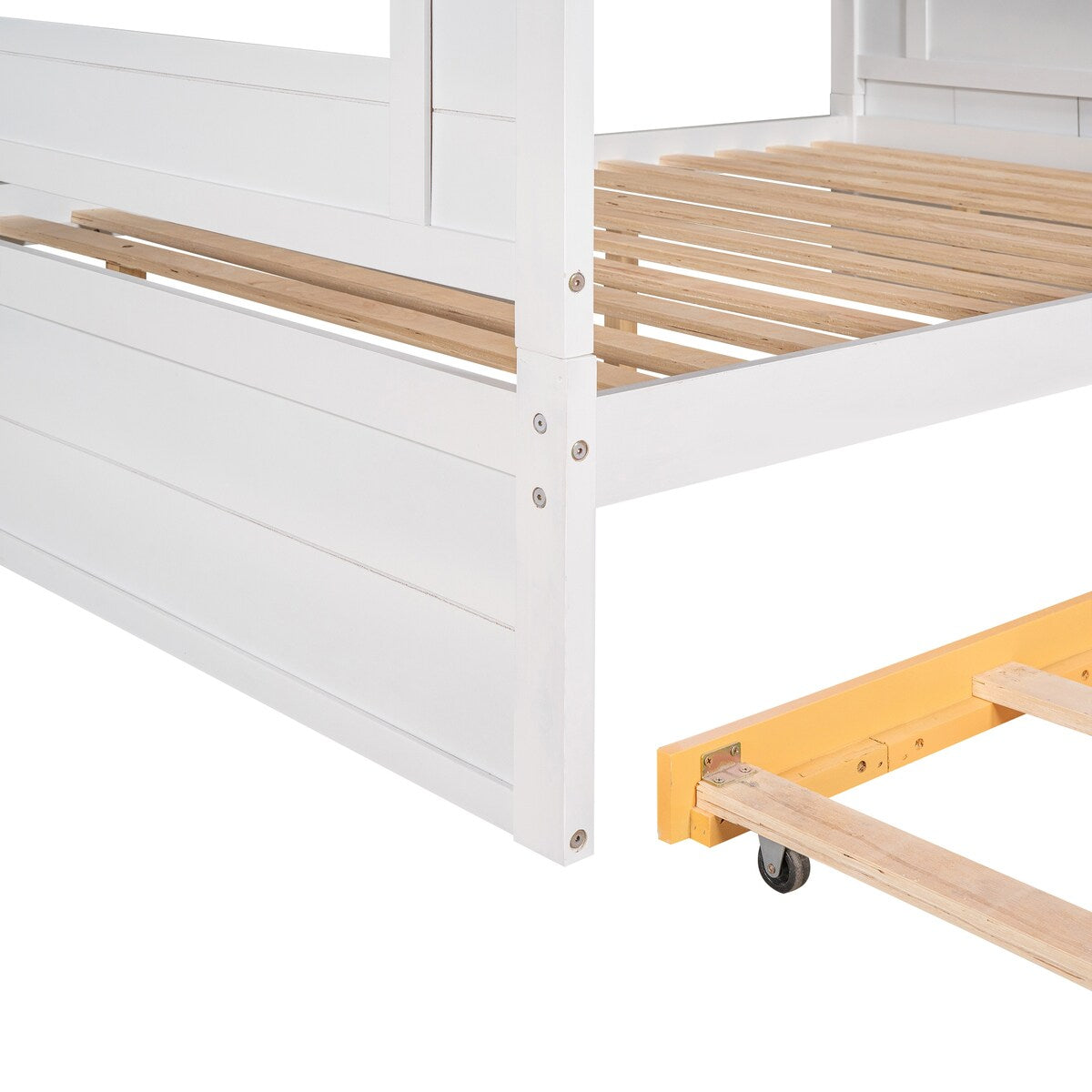 Full over Full Size Solid Wood Bunk Bed with Twin Size Trundle Bed, Storage Stairs and Built-in Ladder