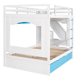 Full over Full Size Solid Wood Bunk Bed with Twin Size Trundle Bed, Storage Stairs and Built-in Ladder