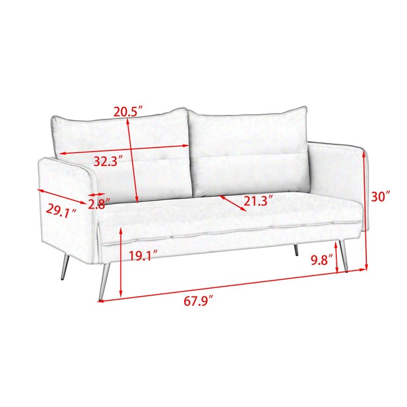 Velvet sofa, Loveseat Sofa with Metal Feet and Open Armrest for Living Room Bedroom