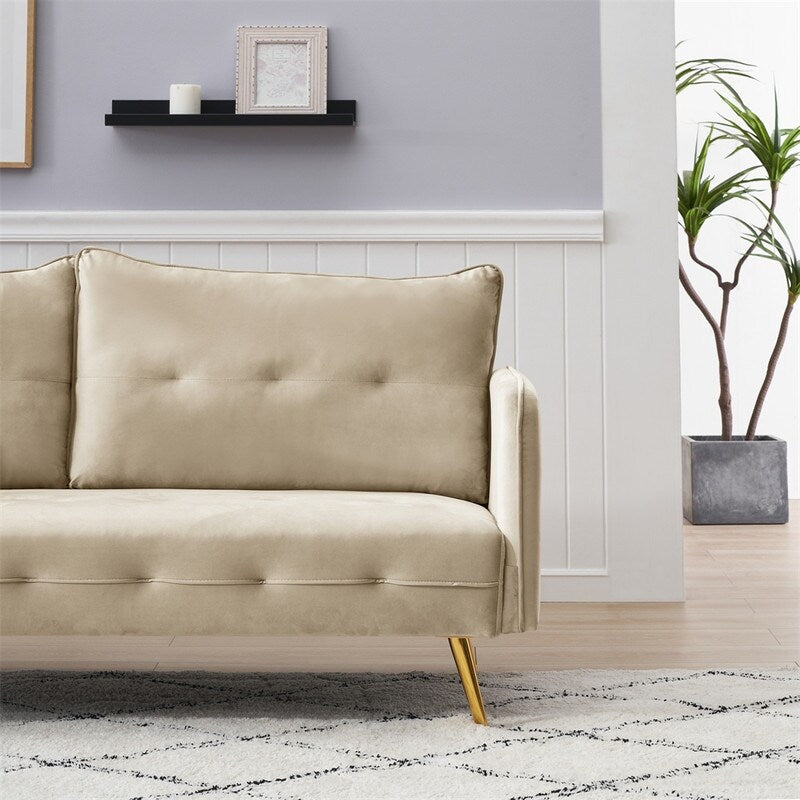 Velvet sofa, Loveseat Sofa with Metal Feet and Open Armrest for Living Room Bedroom
