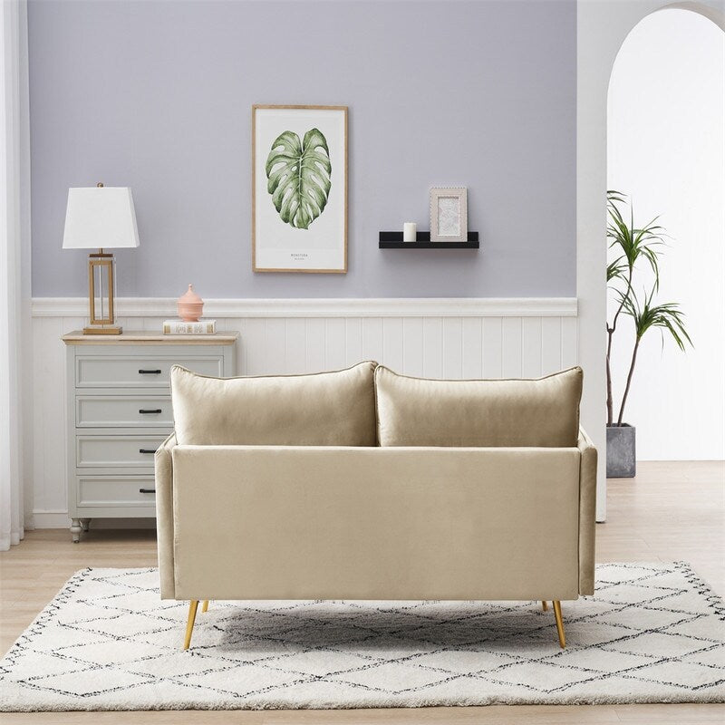 Velvet sofa, Loveseat Sofa with Metal Feet and Open Armrest for Living Room Bedroom