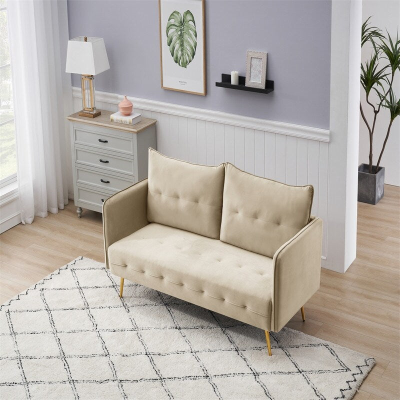 Velvet sofa, Loveseat Sofa with Metal Feet and Open Armrest for Living Room Bedroom