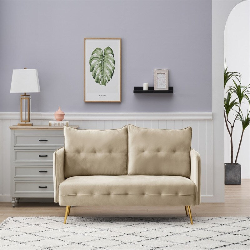 Velvet sofa, Loveseat Sofa with Metal Feet and Open Armrest for Living Room Bedroom