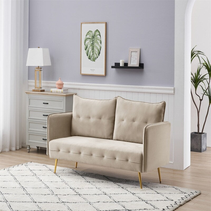 Velvet sofa, Loveseat Sofa with Metal Feet and Open Armrest for Living Room Bedroom