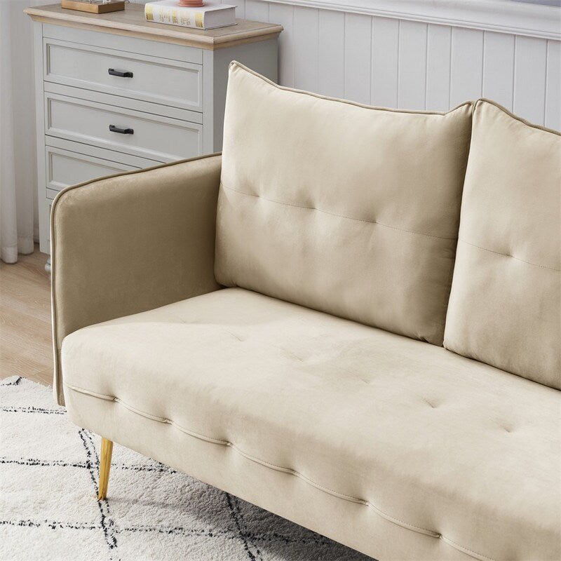 Velvet sofa, Loveseat Sofa with Metal Feet and Open Armrest for Living Room Bedroom