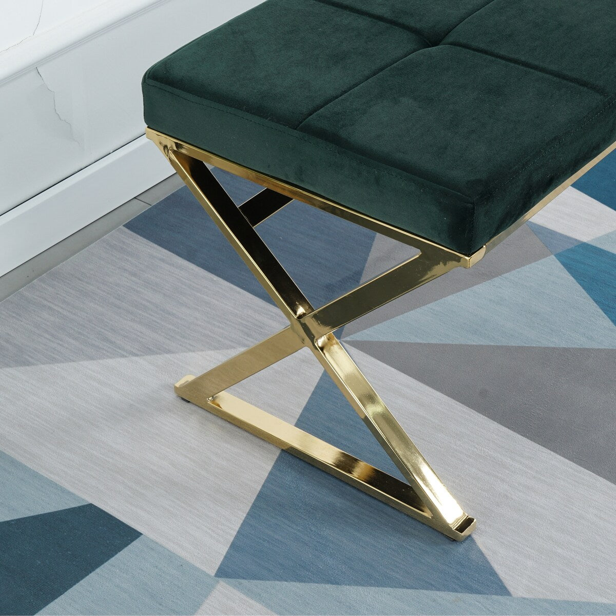 Modern and Top Rated Dining Room Living Room Green Bench with Stainless Steel and Velvet Ottaman
