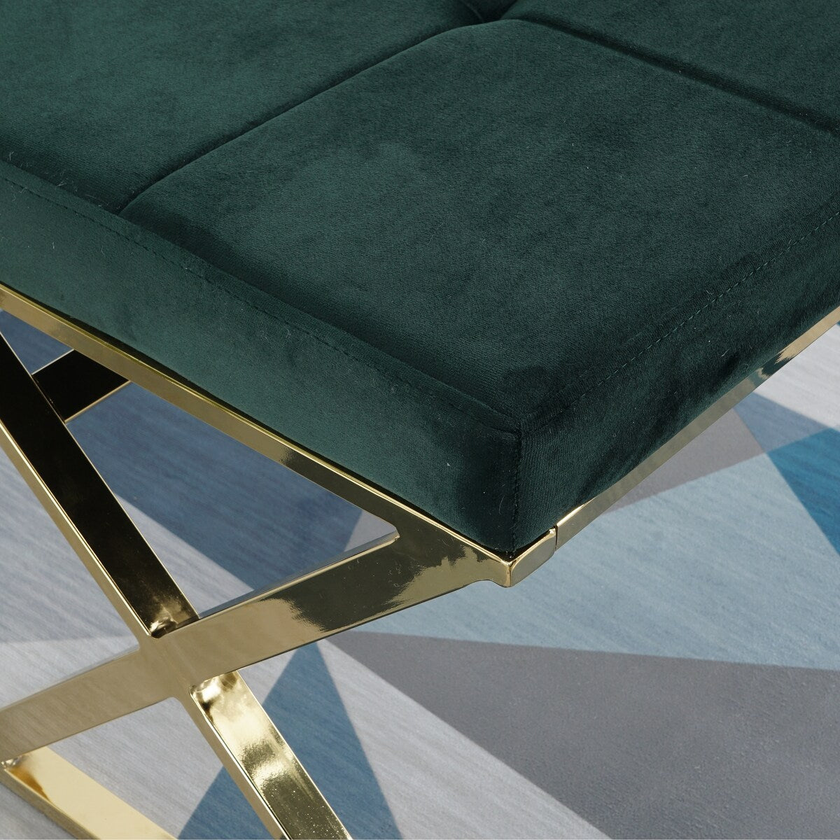 Modern and Top Rated Dining Room Living Room Green Bench with Stainless Steel and Velvet Ottaman