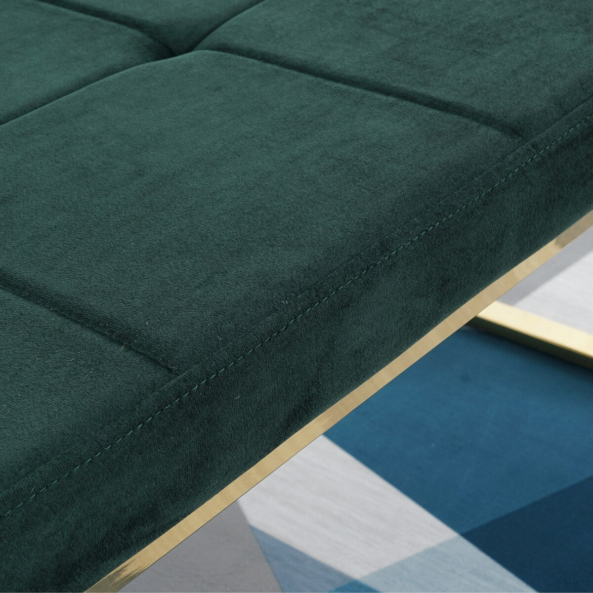 Modern and Top Rated Dining Room Living Room Green Bench with Stainless Steel and Velvet Ottaman